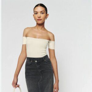 Reformation Cream Off-Shoulder Blouse